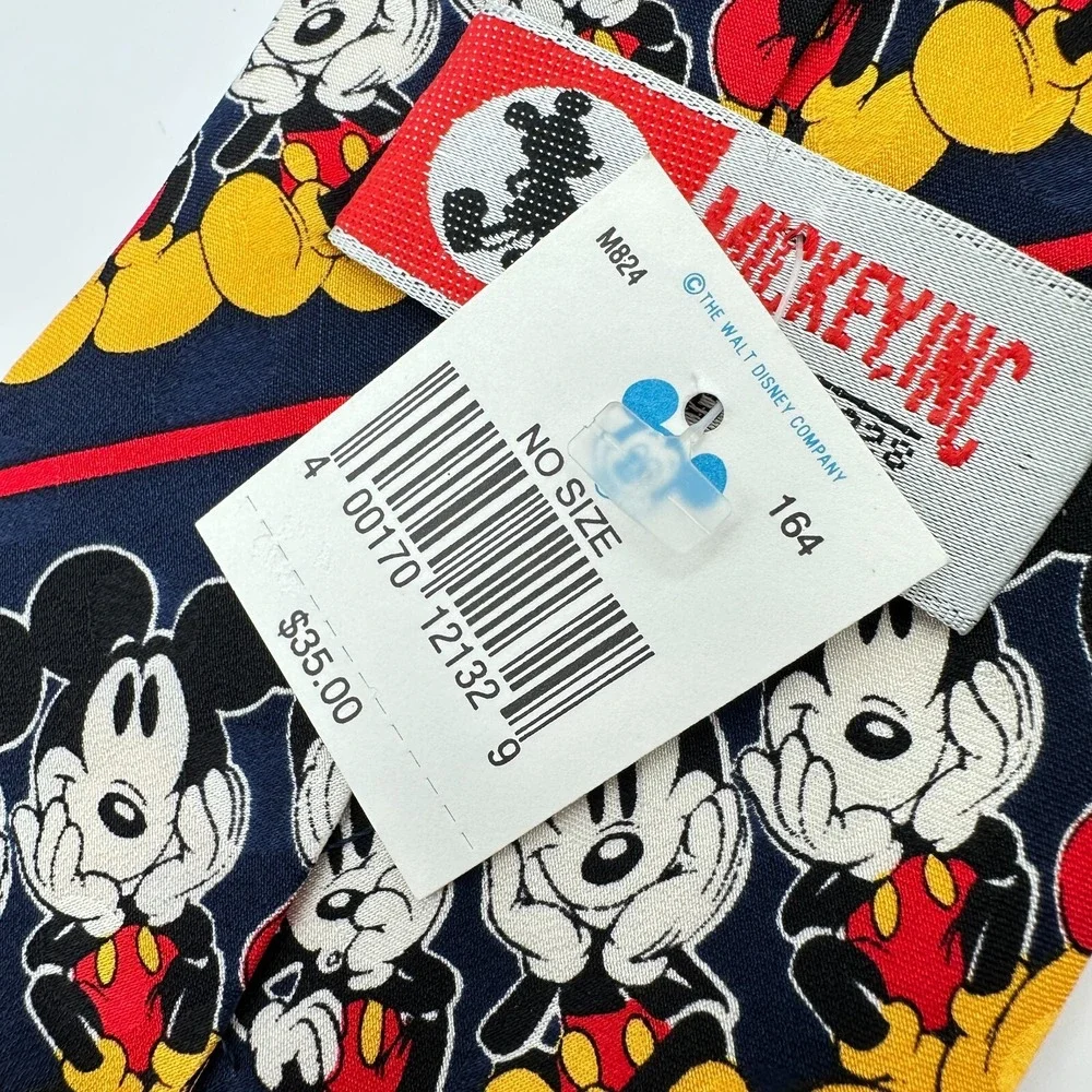 Vintage Mickey Inc. Mickey Mouse Necktie Mens Black Yellow Silk Classic Disney